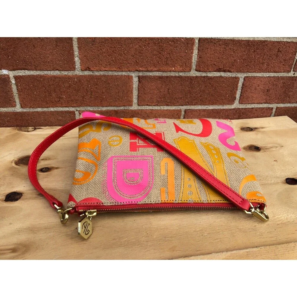 Jonathan Adler women jute pink/red/orange shoulder small  bag